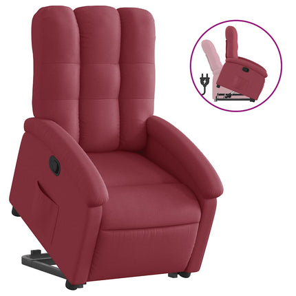 Reclinerfåtölj med uppresningshjälp vinröd tyg