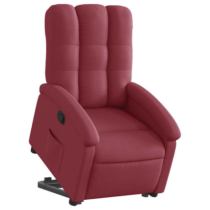 Reclinerfåtölj med uppresningshjälp vinröd tyg