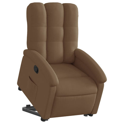Reclinerfåtölj med uppresningshjälp brun tyg