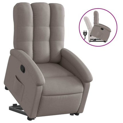 Reclinerfåtölj med uppresningshjälp taupe tyg
