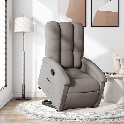 Reclinerfåtölj med uppresningshjälp taupe tyg