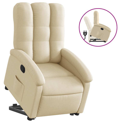 Reclinerfåtölj med uppresningshjälp gräddvit tyg
