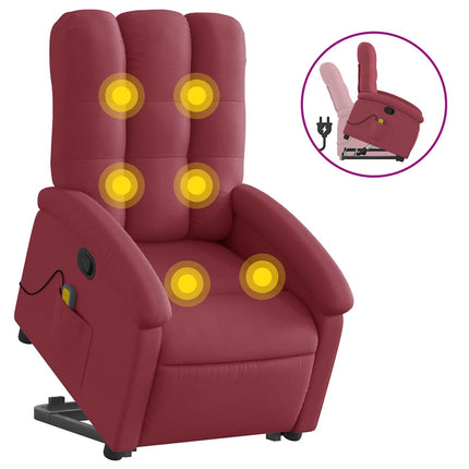 Massagefåtölj med uppresningshjälp vinröd tyg