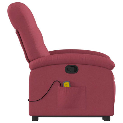 Massagefåtölj med uppresningshjälp vinröd tyg