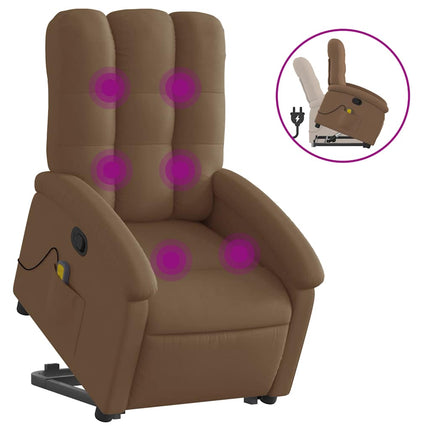 Massagefåtölj med uppresningshjälp brun tyg