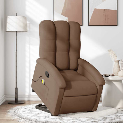 Massagefåtölj med uppresningshjälp brun tyg
