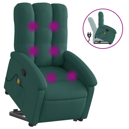 Massagefåtölj med uppresningshjälp mörkgrön tyg
