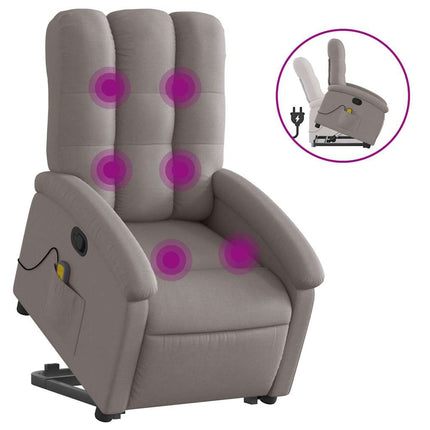 Massagefåtölj med uppresningshjälp taupe tyg
