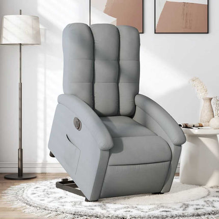 Elektrisk reclinerfåtölj med uppresningshjälp ljusgrå tyg