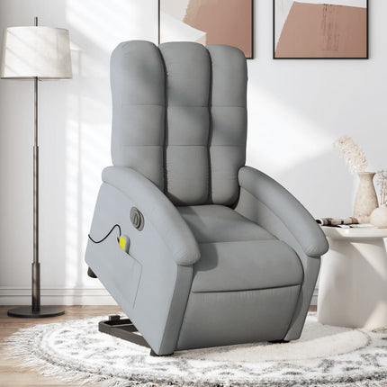 Elektrisk massagefåtölj med uppresningshjälp ljusgrå tyg