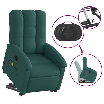 Elektrisk massagefåtölj med uppresningshjälp mörkgrön tyg