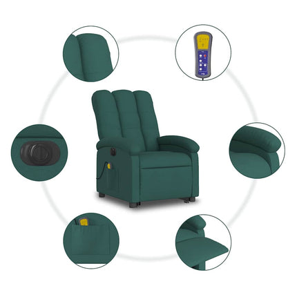 Elektrisk massagefåtölj med uppresningshjälp mörkgrön tyg