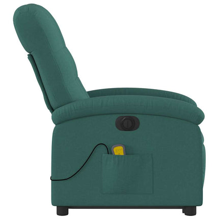 Elektrisk massagefåtölj med uppresningshjälp mörkgrön tyg