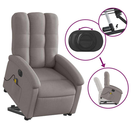 Elektrisk massagefåtölj med uppresningshjälp taupe tyg