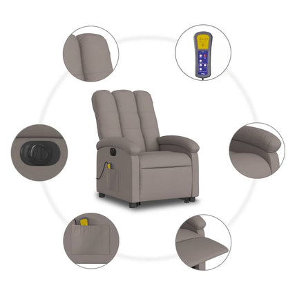 Elektrisk massagefåtölj med uppresningshjälp taupe tyg
