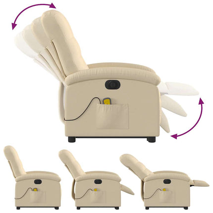 Elektrisk massagefåtölj med uppresningshjälp gräddvit tyg