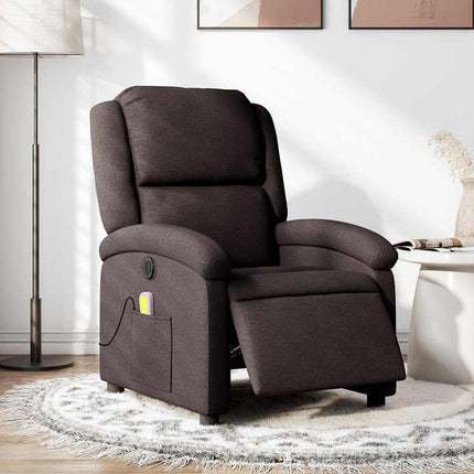 Elektrisk massagefåtölj mörkbrun tyg