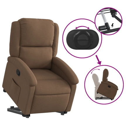 Reclinerfåtölj med uppresningshjälp brun tyg