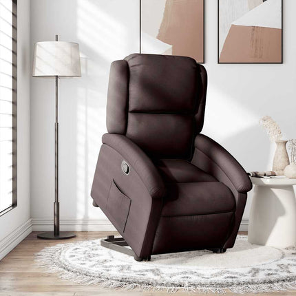 Reclinerfåtölj med uppresningshjälp mörkbrun tyg