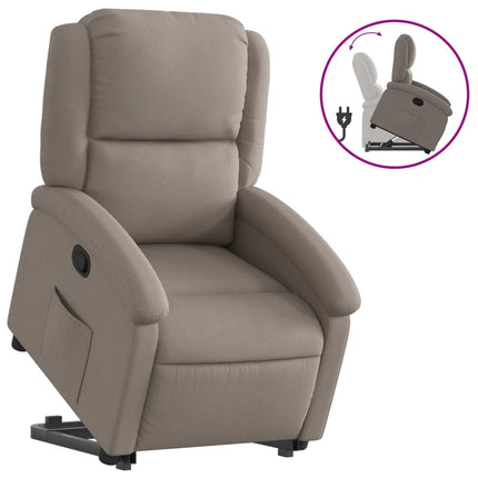 Reclinerfåtölj med uppresningshjälp taupe tyg