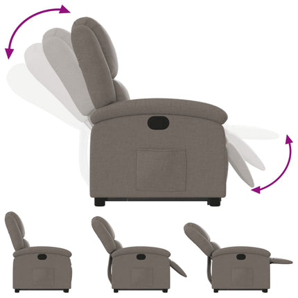 Reclinerfåtölj med uppresningshjälp taupe tyg