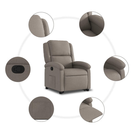 Reclinerfåtölj med uppresningshjälp taupe tyg
