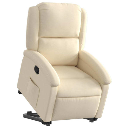 Reclinerfåtölj med uppresningshjälp gräddvit tyg