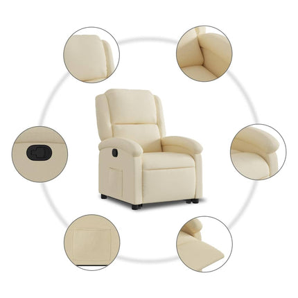 Reclinerfåtölj med uppresningshjälp gräddvit tyg