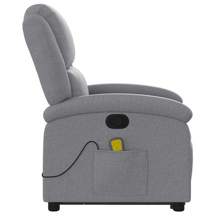 Massagefåtölj med uppresningshjälp ljusgrå tyg