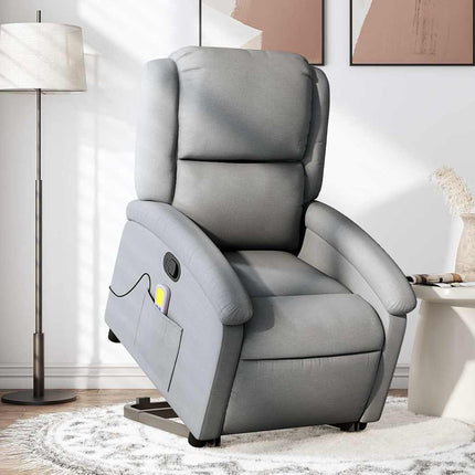 Massagefåtölj med uppresningshjälp ljusgrå tyg