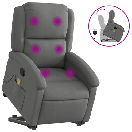 Massagefåtölj med uppresningshjälp mörkgrå tyg