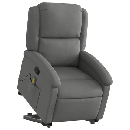 Massagefåtölj med uppresningshjälp mörkgrå tyg