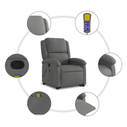 Massagefåtölj med uppresningshjälp mörkgrå tyg