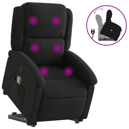 Massagefåtölj med uppresningshjälp svart tyg