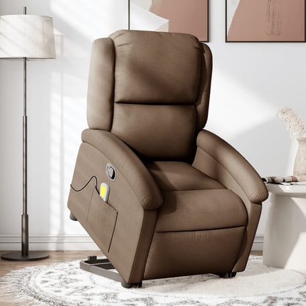 Massagefåtölj med uppresningshjälp brun tyg