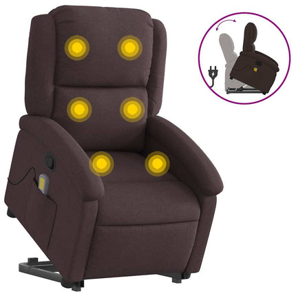 Massagefåtölj med uppresningshjälp mörkbrun tyg