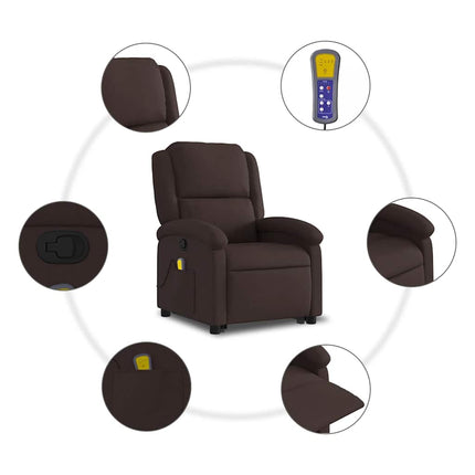 Massagefåtölj med uppresningshjälp mörkbrun tyg