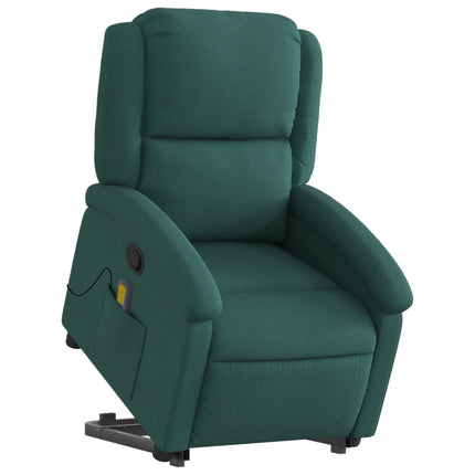 Massagefåtölj med uppresningshjälp mörkgrön tyg