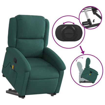 Massagefåtölj med uppresningshjälp mörkgrön tyg