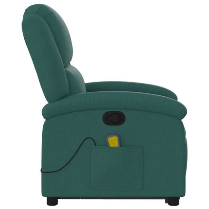 Massagefåtölj med uppresningshjälp mörkgrön tyg