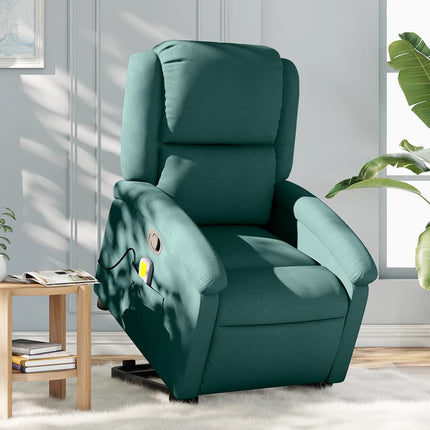 Massagefåtölj med uppresningshjälp mörkgrön tyg