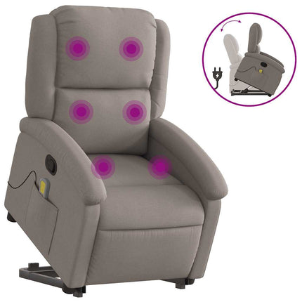 Massagefåtölj med uppresningshjälp taupe tyg