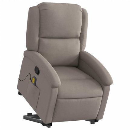 Massagefåtölj med uppresningshjälp taupe tyg