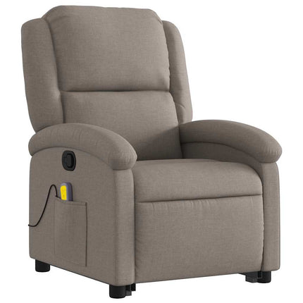 Massagefåtölj med uppresningshjälp taupe tyg
