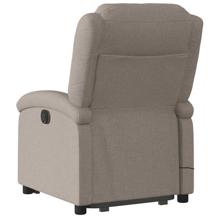 Massagefåtölj med uppresningshjälp taupe tyg