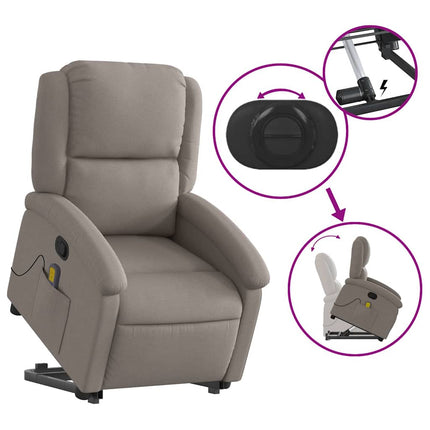 Massagefåtölj med uppresningshjälp taupe tyg