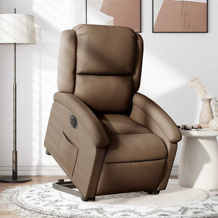 Elektrisk reclinerfåtölj med uppresningshjälp brun tyg