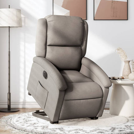Elektrisk reclinerfåtölj med uppresningshjälp taupe tyg