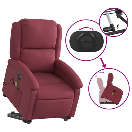 Elektrisk massagefåtölj med uppresningshjälp vinröd tyg