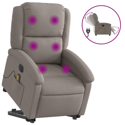 Elektrisk massagefåtölj med uppresningshjälp taupe tyg